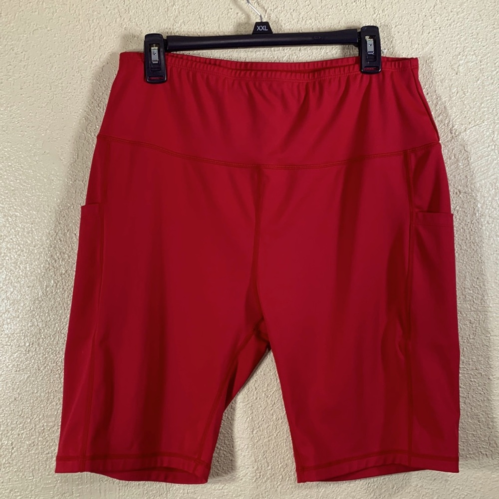 Sports Wear Shorts Activewear Stretch Red 2XL Side Phone Pockets